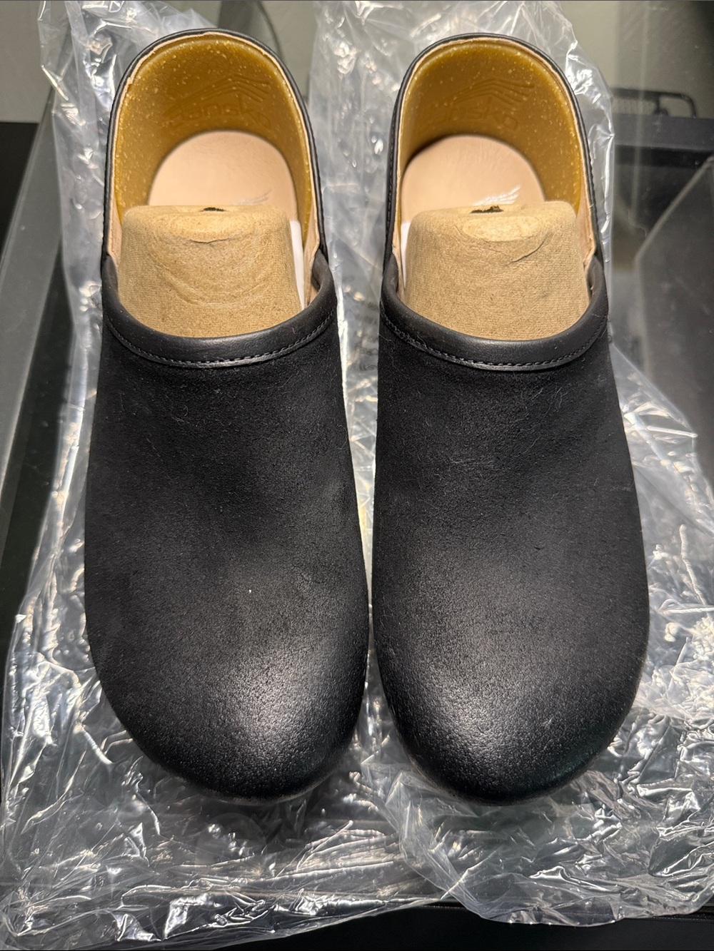 Dansko Black Suede Slip-On Clogs with Padded Insole